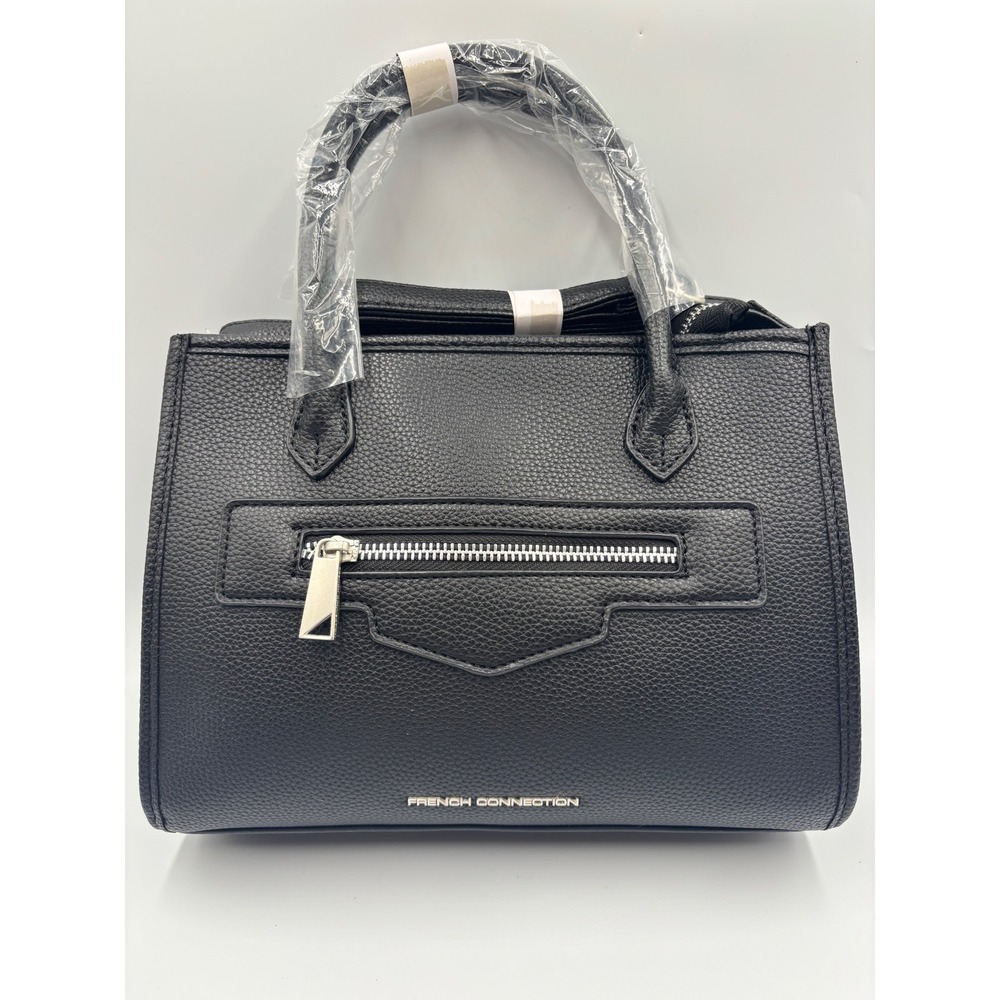 French Connection Fritz Square Satchel Black Pebbled Vegan Leather FCH24463-BLAK